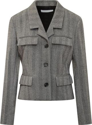 Ferragamo Visgraat Blazer van Wolmix - Dames - Blazers - Grijs - M - Wol - Jassen