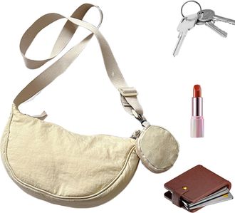 Generic Compact Satchel, Quilted fabric container, Secure zipper closure, Everyday running walking, Portable body cross pack, Small hobo shape handbag, Fashio