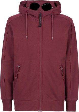 C.P. Company Diagonal Textured Fleece Goggle Hoodie - Heren - Vesten met rits - Rood - XL - Katoen - Hoodies & sweatvesten