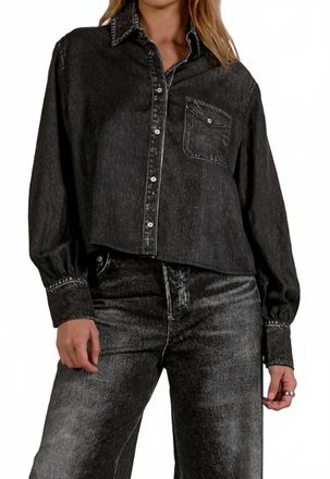 Elan Julia Button Down Top In Grey Wash