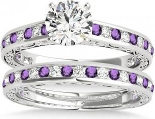 Allurez Amethyst & Diamond Twisted Bridal Set 14k White Gold (0.87ct)