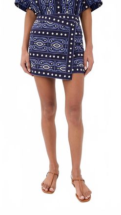 Johanna Ortiz Hunting Roots Skirt In Navy/ Ecru