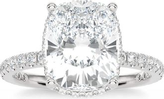 Pompeii3 Certified 4.50Ct Cushion Diamond Engagement Ring Hidden Halo 14k Lab Grown