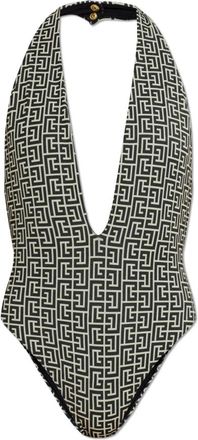 Balmain Monogram-Jacquard Halterneck Badpak - Dames - Badpakken - Zwart - M - Badmode