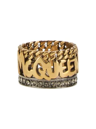 Alexander McQueen Gold Graffiti Logo Ring