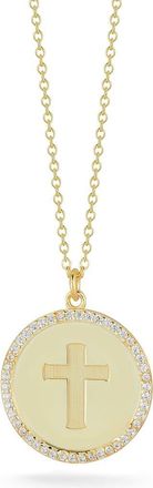 Sphera Milano 14K Gold Plated Cubic Zirconia Cross Medallion Pendant Necklace at Nordstrom Rack