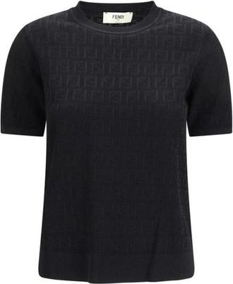 Fendi T-Shirts, female, Black, Size: XS Viscose Crew Neck T-Shirt