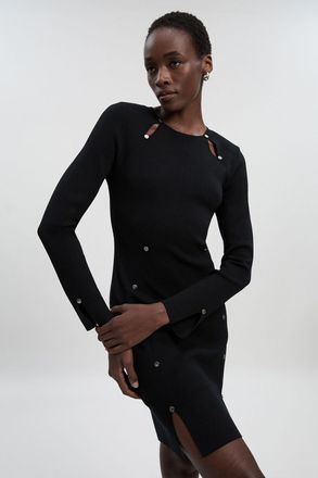 Karen Millen Womens Tall Viscose Blend Stud Keyhole Detail Knit Mini Dress - Black Polyamide - Size Medium