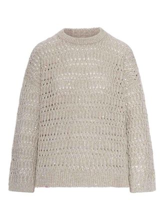 Brunello Cucinelli Crew Neck Sweater In Openwork Linen Yarn