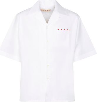 Marni Short-Sleeved Ovine Leather Shirt with Classic Collar