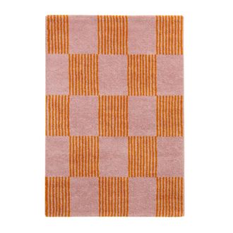Sweeek Alfombra interior con patr&oacute;n damero naranja y rosa