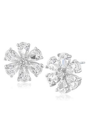 Kenneth Jay Lane Pear Cut Cubic Zirconia Floral Stud Earrings in Rhodium Plated at Nordstrom