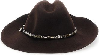 Golden Goose Womens Fedora Hat With Studded Leather Band Brown Felt And