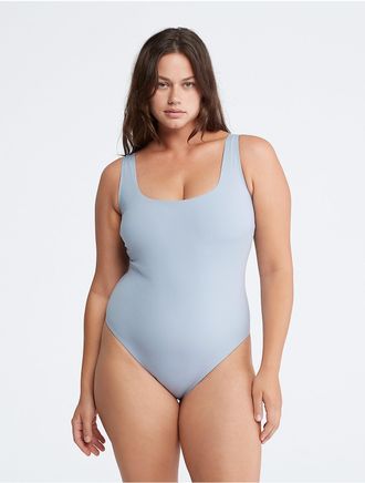 Calvin Klein Womens Plus Size Core Tonal Scoopneck One Piece Swimsuit - Blue - 2XL