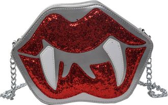 Generic Women Lip Shape Shoulder Bag PU Leather Sequined Tooth Lip Sling Bag Zipper Closure Lips Shaped Bag Halloween Outdoor Bag (Silver)