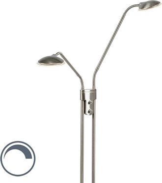 QAZQA Moderno L&aacute;mpara De Pie Moderna De Acero Con Luz De Lectura Con Led - Eva Vidrio /acero Alargada Incluye Led Max. 2 X 10 Watt - Qazqa