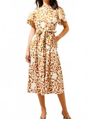 Sugarlips Ayla Short Bell Sleeve Midi Dress In Cream And Brown Floral