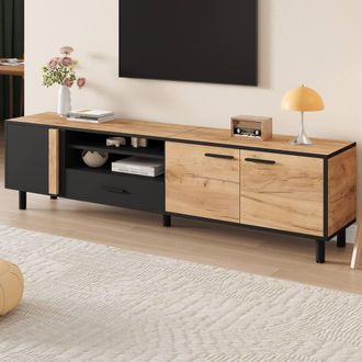Merax Oak Effect 180cm TV Stand with Drawer & 3 Doors for TVs up to 75 in Light Oak