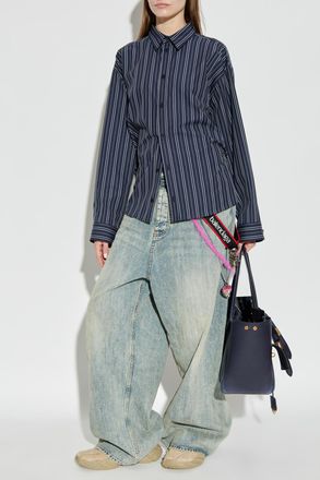 Balenciaga Shirt With Striped Pattern, Womens, Navy Blue