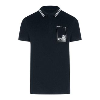 Love Moschino Heren Box Logo Katoenen Poloshirt (Marineblauw)