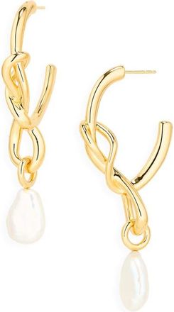 Missoma Molten Baroque Pearl Knot Hoop Earrings in Gold at Nordstrom