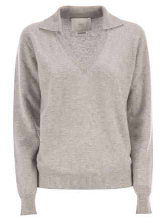 VANIS&Eacute; Patty V-Ausschnitt-Pullover mit Polokragen