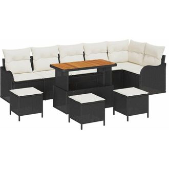 vidaXL Conjunto De Sof&aacute; De Jard&iacute;n 10 Pcs Negro Rat&aacute;n Sint&eacute;tico Vidaxl