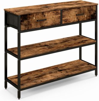 Costway Costway - Mesa De Consola De 101,5cm, Mesa De Entrada Con 2 Cajones Plegables Y Estantes, Mesa Auxiliar Para Sof&aacute; De Metal Y 2 Juegos Antivuelco, Mesa