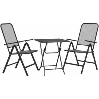 vidaXL Set De Comedor De Jard&iacute;n 3 Pzas Malla Metal Expandido Antracita Vidaxl