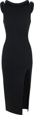 Elisabetta Franchi Kleedjes, Dames, Zwart, XL, Polyester, Gebreide jurk met 3D-details