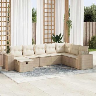 vidaXL Set De Sof&aacute;s De Jard&iacute;n Y Cojines 8 Piezas Rat&aacute;n Sint&eacute;tico Beige Vidaxl