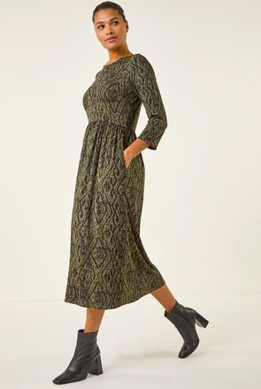 Roman Abstract Print Midi Dress
