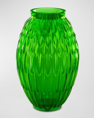 Lalique Green Meadow Plumes Vase