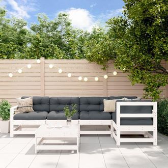 vidaXL Vidaxl - Juego De Muebles Jard&iacute;n 6 Piezas Y Cojines Madera Maciza Blanco