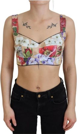 Dolce & Gabbana Bloemen Bustier-Crop-Top met Italiaans vakmanschap - Dames - Tops zonder mouwen - Veelkleurig - S - Katoen - Tops