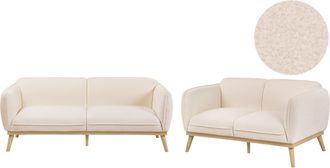 Beliani Conjunto De Sala De Estar De Estilo Escandinavo Sof&aacute;s De 2 Y 3 Plazas Con Patas C&oacute;nicas De Madera Tapizado De Boucl&eacute; Beige Claro Ljung