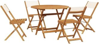 vidaXL vidaXL 5 Piece Garden Dining Set Cream White Fabric and Solid Wood