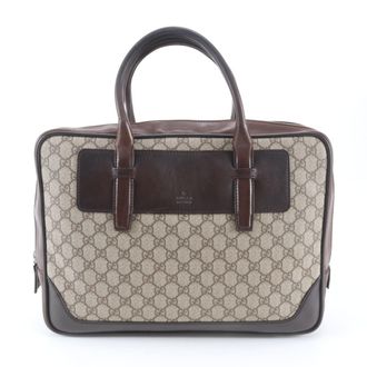 Gucci Beige Brown Leather Coated Canvas Briefcase (Pre-Owned)
