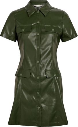 Alice & Olivia Jamie Faux Leather Mini Shirt Dress - Dark Green - 12 (UK16 / XL)