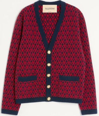 Valentino Cardigan In Lana Con Motivo Toute La V Uomo NAVY/ ROSSO XL