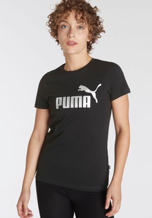 Puma T-Shirt PUMA ESS+ METALLIC LOGO TEE, Damen, Gr. XS, schwarz (puma schwarz, silber metallic), Jersey, Obermaterial: 100% Baumwolle, unifarben, regular 