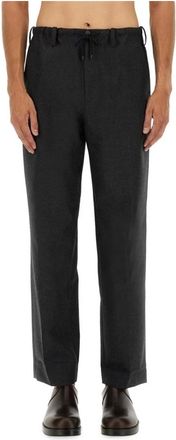 Dries Van Noten Wollen Pantalon met Plooi - Heren - Straight fit broeken - Grijs - L - Wol - Broeken