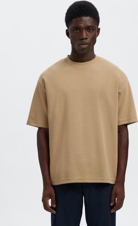 Selected Rundhalsshirt SELECTED SLHLOOSEOSCAR SS O-NECK TEE NOOS, Herren, Gr. XXL, savannah tan, Jersey, Obermaterial: 44% Baumwolle, 35% Polyester, 21% Elasto