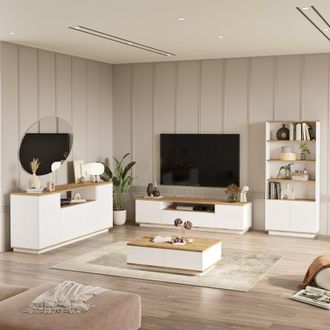 Dmora Conjunto De Muebles De Sal&oacute;n Stienta, Modular, 11 Estantes, 11 Puertas, Roble Marr&oacute;n Nudos