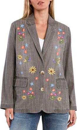 BILLY T Embroidered Cotton and Hemp Blazer in Washed Grey at Nordstrom, Size X-Large
