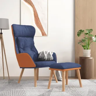 vidaXL Vidaxl - Sill&oacute;n De Relax Con Taburete Tela Y Cuero Sint&eacute;tico Azul
