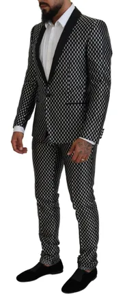 Dolce & Gabbana Mens Black White Silk Martini Slim Fit Suit