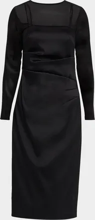 Aidan Mattox Draped Stretch Mikado Sheath Midi Dress