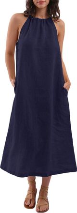 Generic Summer Dresses for Women UK Fashion Halter Neck Sleevless Maxi Dresses with Pockets Soft Beach Holiday Sundresses Navy XX-Large Plus Size 22
