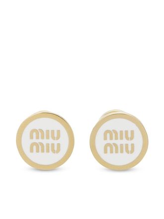 Miu Miu Orecchini a bottone con logo goffrato - Bianco